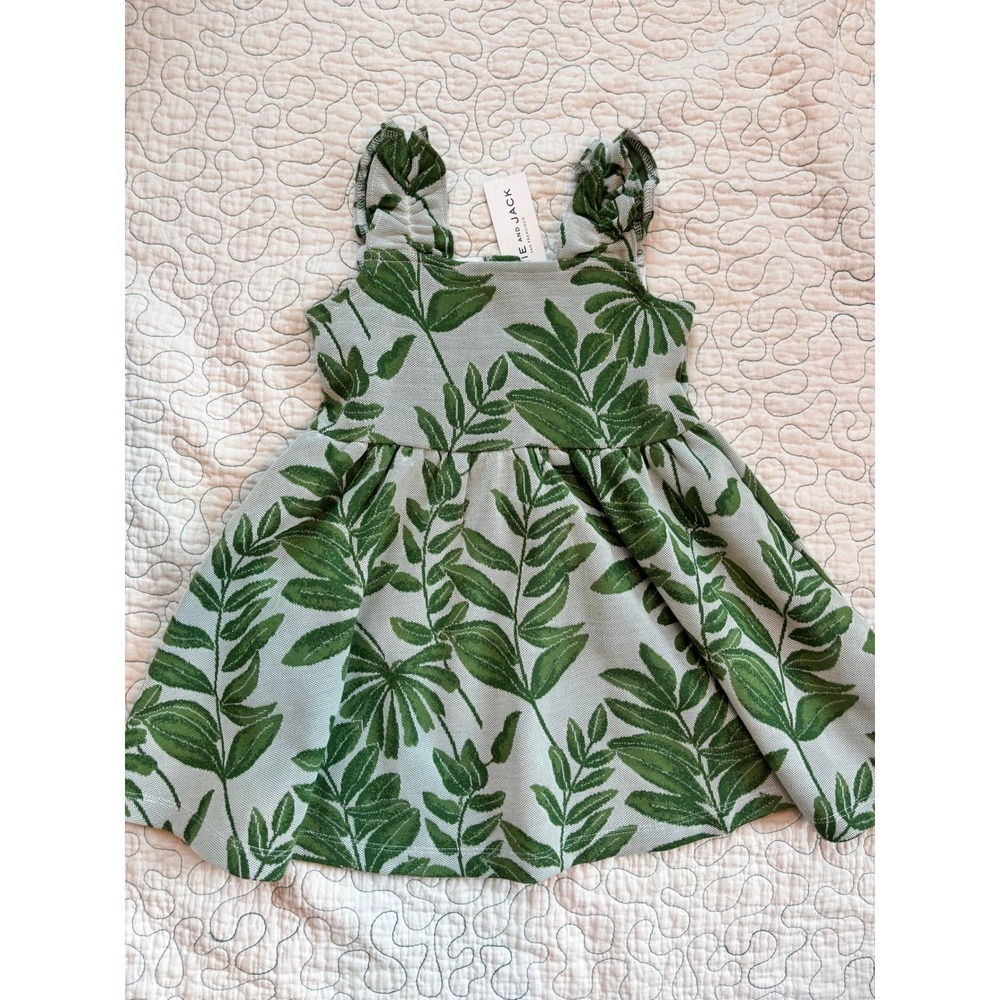 Janie and Jack Girl's Green Tropical Palm‎ Leaf Ruffle Back Cutout Dress 2T